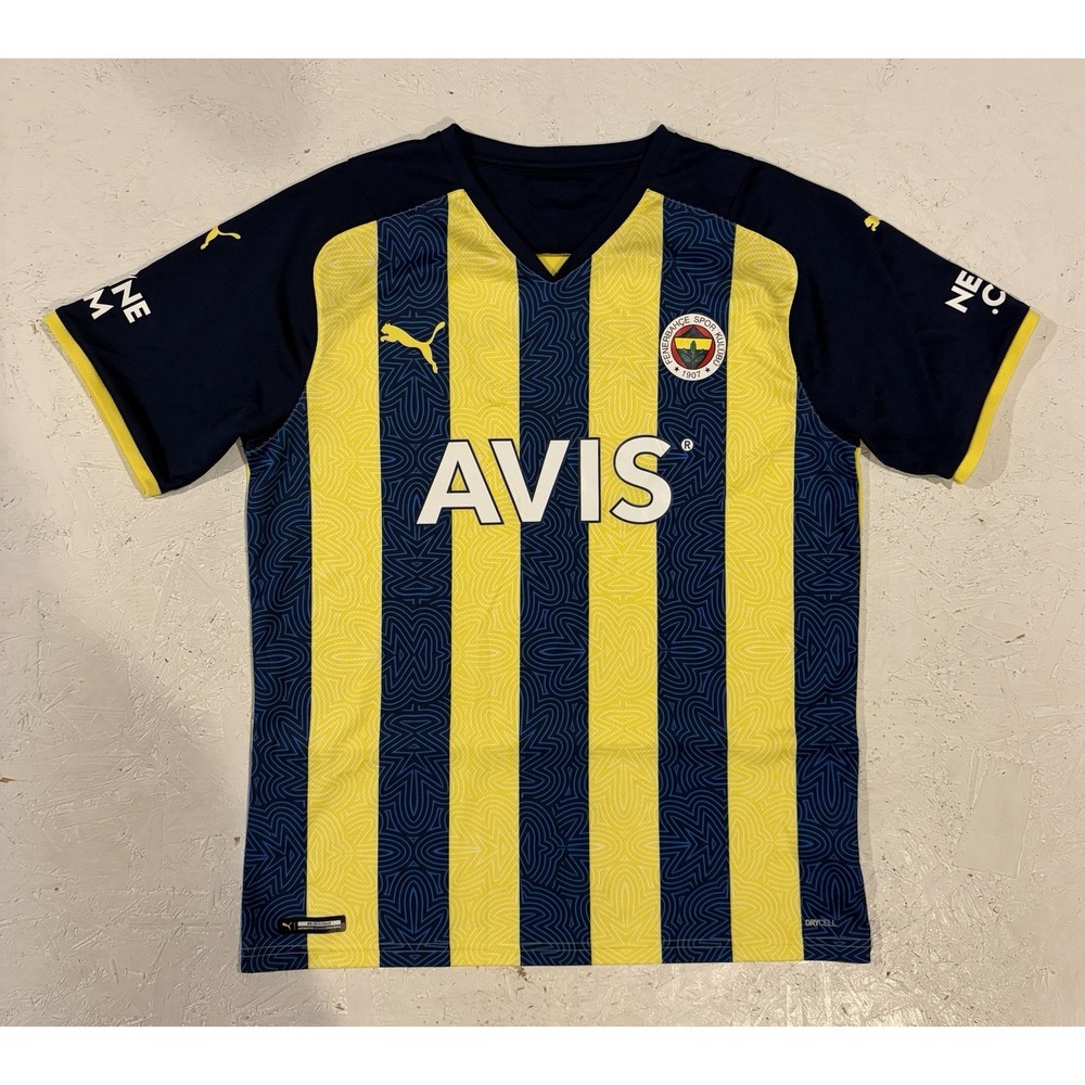 PUMA Fenerbahçe SK Soccer Jersey Shirt Yellow Navy Striped Mens Large Athletic